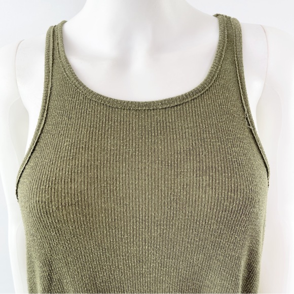 Free People Size L Hunter Green Ribbed Tank Top Sleeveless - Picture 3 of 6